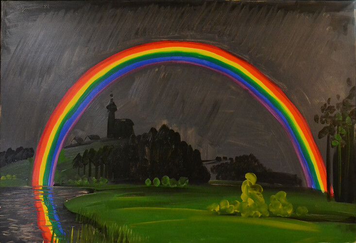 Peter Angermann: Regenbogen. ÖL/ Lw
105cm mal 150cm 
1986